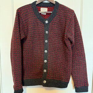 LL BEAN Vintage Wool Men’s Red/Gray Cardigan Silver Snowflake Buttons Sz M